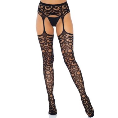 Leg Avenue - Scroll Spitzen-Strumpfstrümpfe, One Size