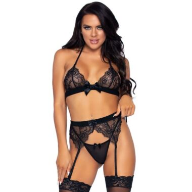 Leg Avenue - Dreiteiliges Set aus Oberteil, Strumpfgürtel und G-String
