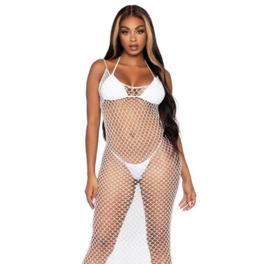 Leg Avenue - Woven Twist Net Maxi-Kleid, One Size, Weiss