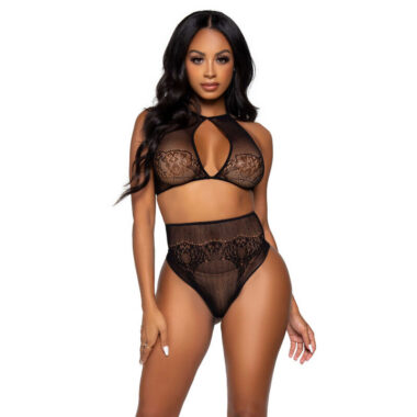 Leg Avenue - Zweiteiliges Set, Neckholder-Crop-Top und Tanga-Höschen, Einheitsgröße