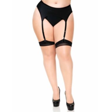 Leg Avenue - Plus Lycra Durchsichtiges 2-farbige Strapsstrümfe mit Rückennaht und Kubanischem Absatz