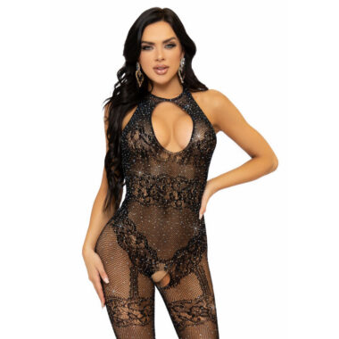 Leg Avenue - Seamless Fishnet Bodystocking, One Size - Schwarz