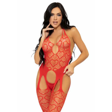 Leg Avenue - Net Suspender Bodystocking, One Size - Rot