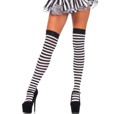 Leg Avenue - Schwarz/Weiß Gestreifte Hohe Socken