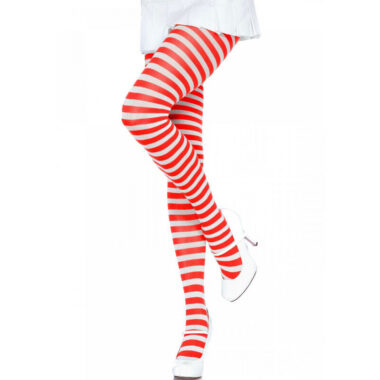 Leg Avenue - Weiss/Rot Gestreifte Strumpfhosen