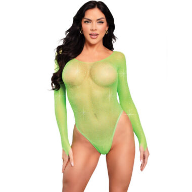 Leg Avenue - Langärmliger Bodysuit mit Kristallmuster, Grün