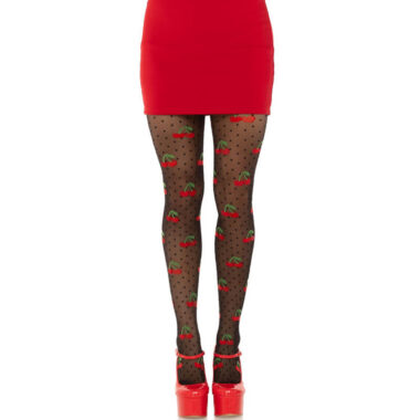 Leg Avenue - Schwarze Polka Dot Strümpfe mit Kirschen