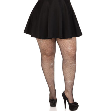 Leg Avenue - Netzstrümpfe mit Kristallisierung, Schwarz, Plus Size