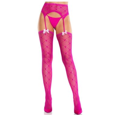 Leg Avenue - Herzstrümpfe mit Strumpfbändern Magenta