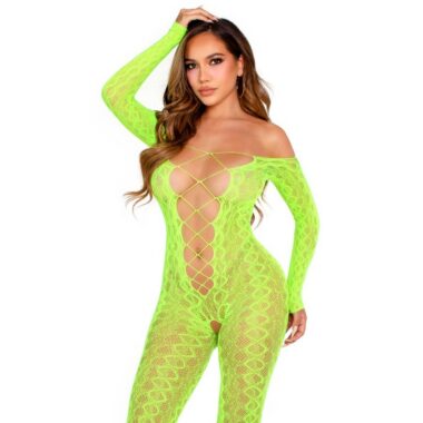 Leg Avenue - Bodystocking Ouvert Exotic Snake Lace Neongrün
