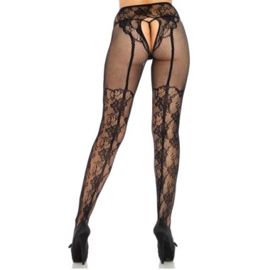 Leg Avenue - Stocking Flowers Design Rücken Kreuzlos One Size