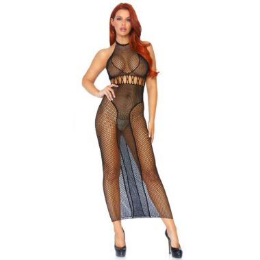 Leg Avenue - Halter Dual Net Rückenloses Kleid