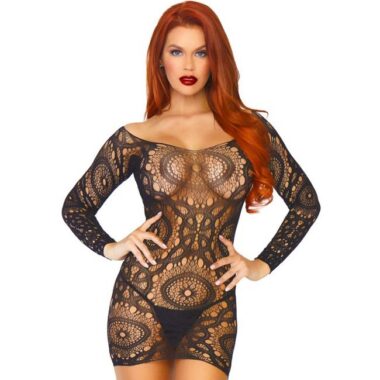 Leg Avenue - Spitzen-Minikleid mit Langen Ärmeln, One Size