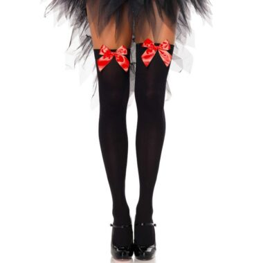 Leg Avenue - Schwarze Nylon-Oberteilhöchse mit Roter Schleife, One Size