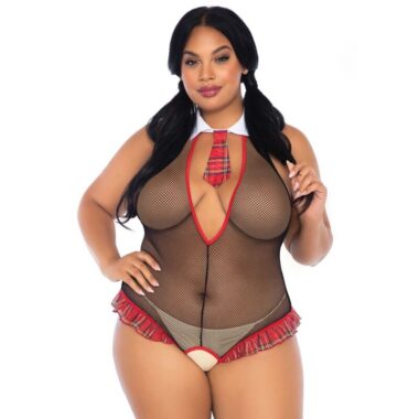 Leg Avenue - Schuluniform Crotchless Fitness Teddy Plus Size