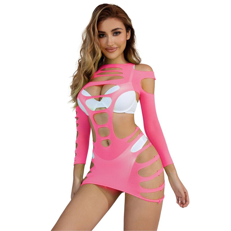 Subblime - 952273 Langrmeliger Elastischer Netz-Kleid Rosa OneSize