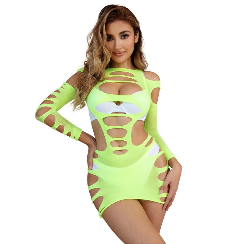 Subblime - 952280 Grün Langrmeliger Elastischer Netz-Kleid OneSize