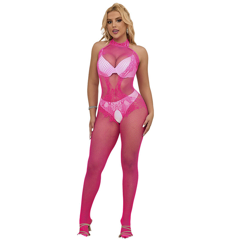 Subblime - 952389 Bodystocking mit offenem Schrit, Netz und Spitze mit Hohem Hals OneSize
