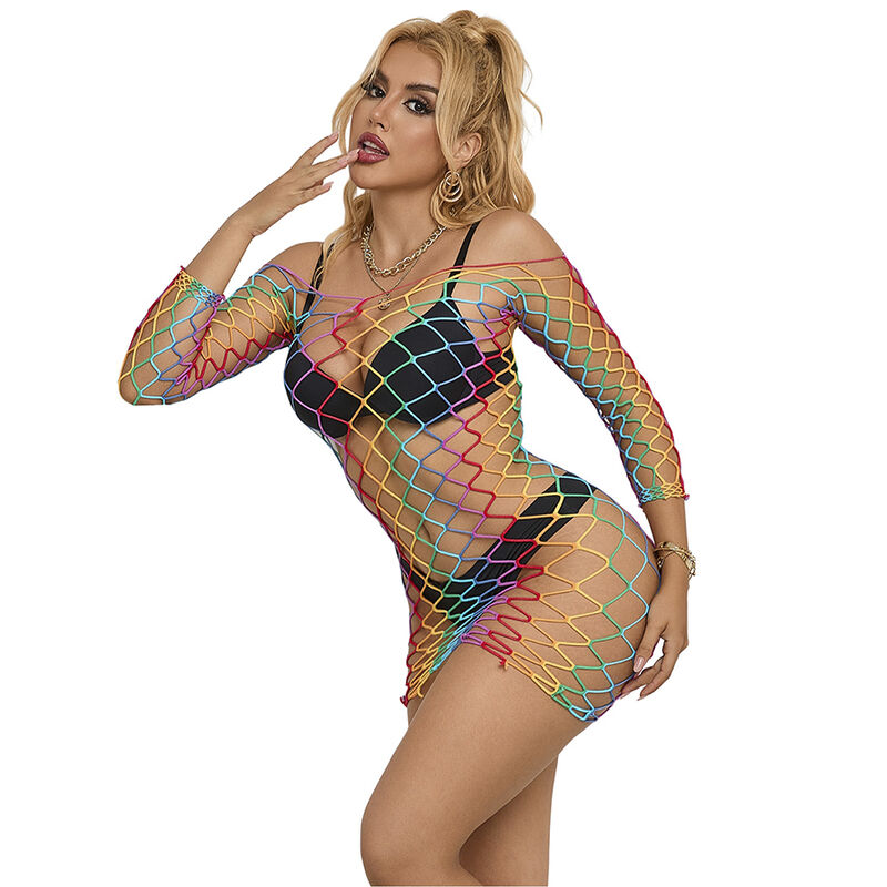 Subblime - 952426 Regenbogen-Kleid mit Langen Ärmeln und Netz OneSize