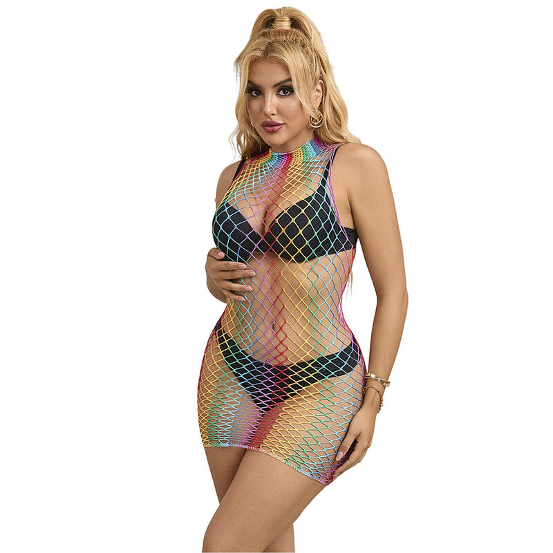Subblime - 952433 Rainbow Hoher Kragen Rmelloser Netz Kleid OneSize