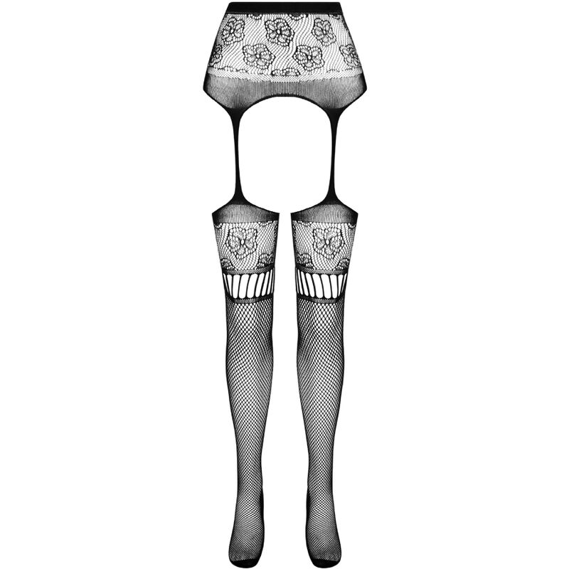 Passion - S030 Strumpfhose mit Schwarzem Garter, One Size